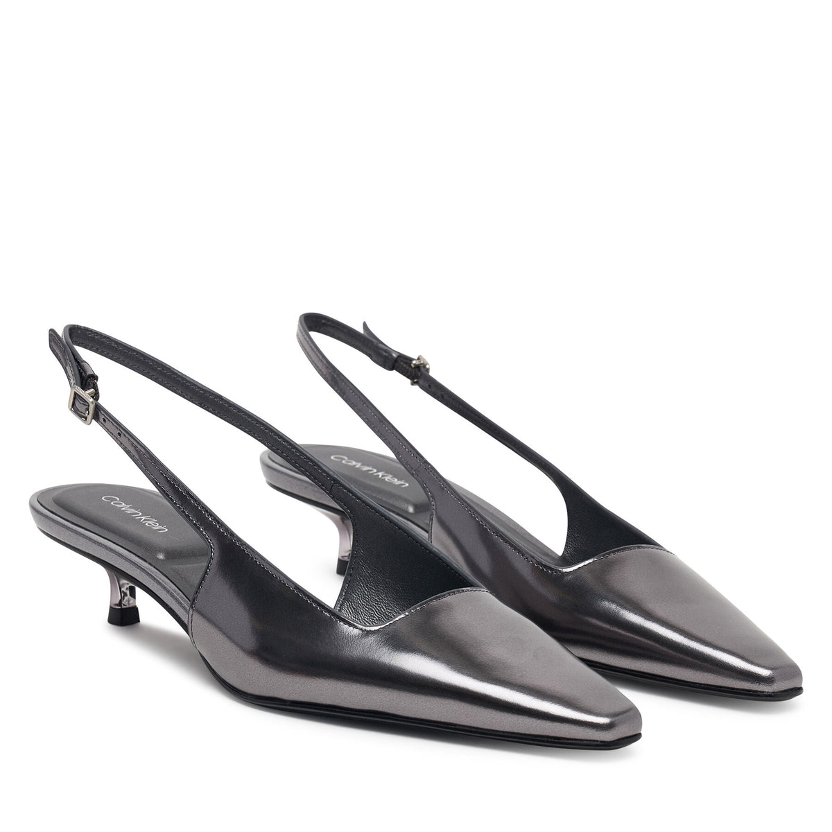Calvin Klein Обувки на ток Kitten Heel Pump Sling Mirr Lth HW0HW03275 Сребрист